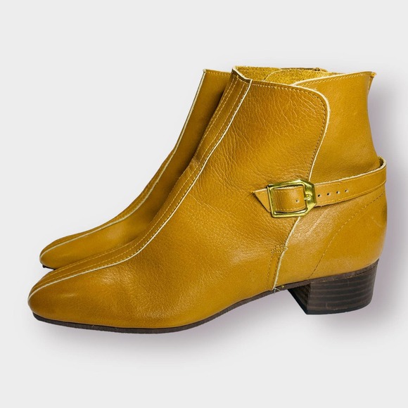 Vintage 60s Beacons Are Always Fitting Camel Leather Harness Go Go‎ Ankle Boots - Picture 4 of 11